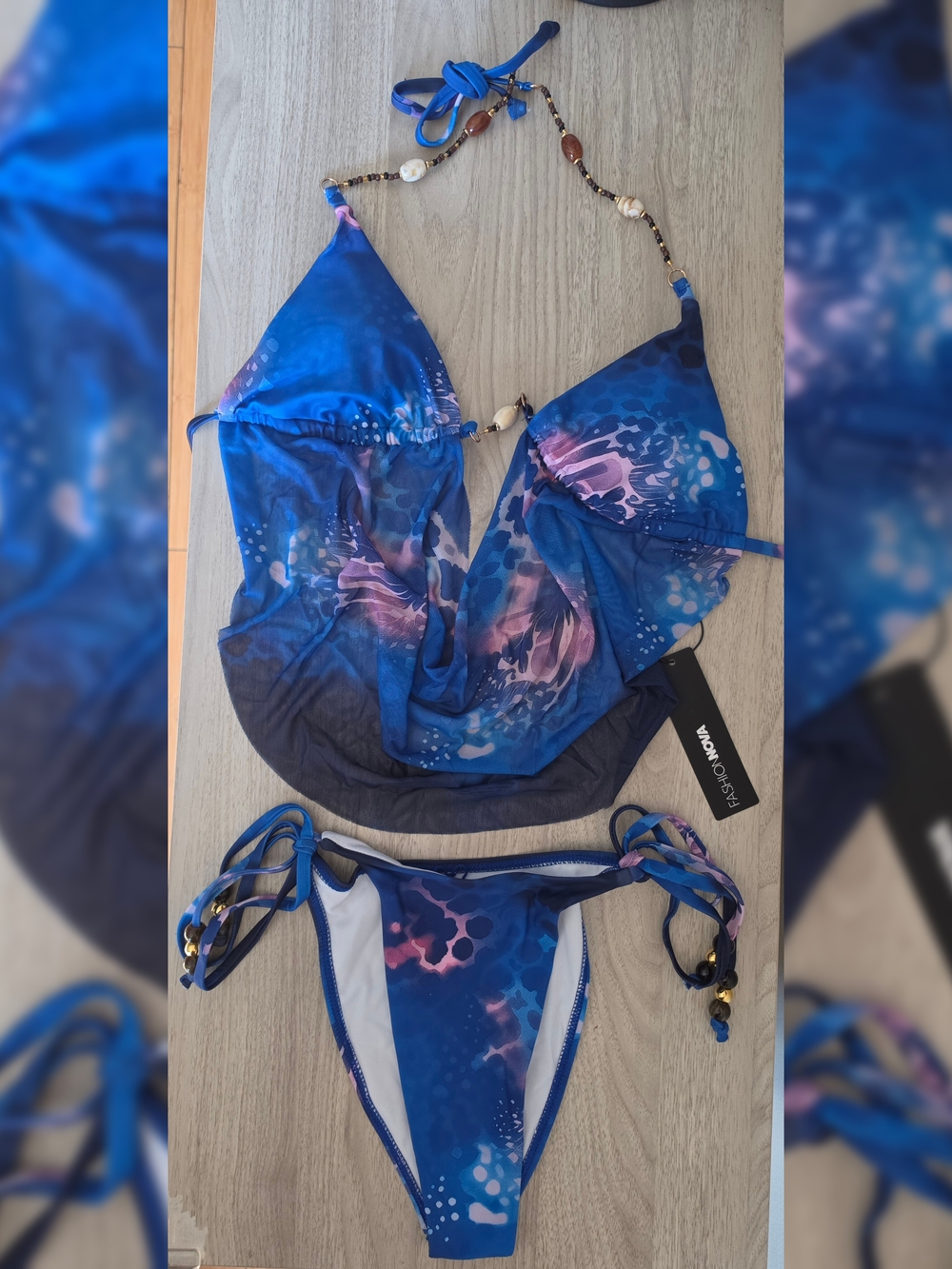 Fashion Nova Blue Printed Two-Piece Bikini Set